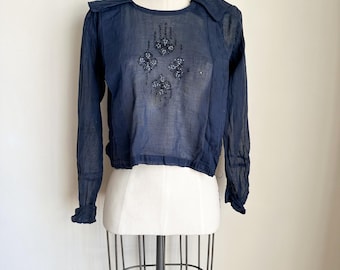 Blusa marinera antigua de la década de 1920 con cuentas de la Marina / Talla S