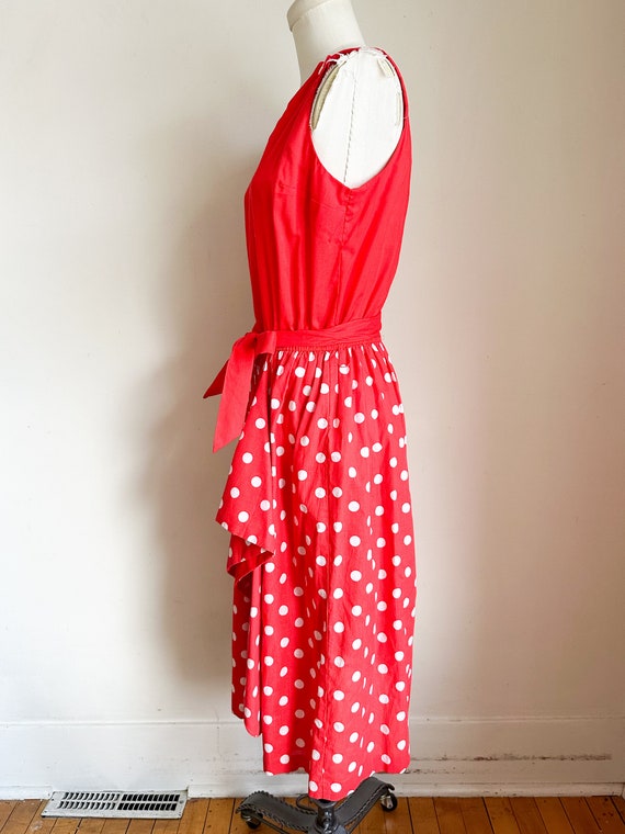 Vintage 1960s Red & White Polka Dotted Sundress /… - image 4
