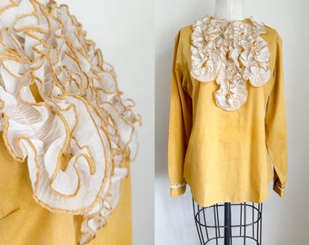 Vintage 1960s Daffodil Yellow Ruffled Blouse / M