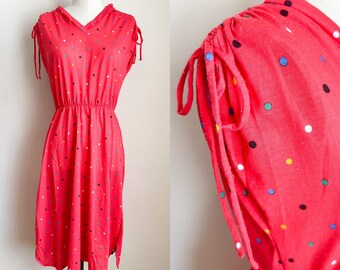 Vintage Red & Rainbow Dotted Jersey Dress / M