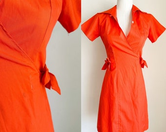 Vintage 1960s Bright Orange Waitress Uniform / XS