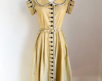 Vintage 1940s Yellow Shirt Dress / XS