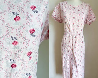 Vintage 1940s Feedsack Rose Dress / XL