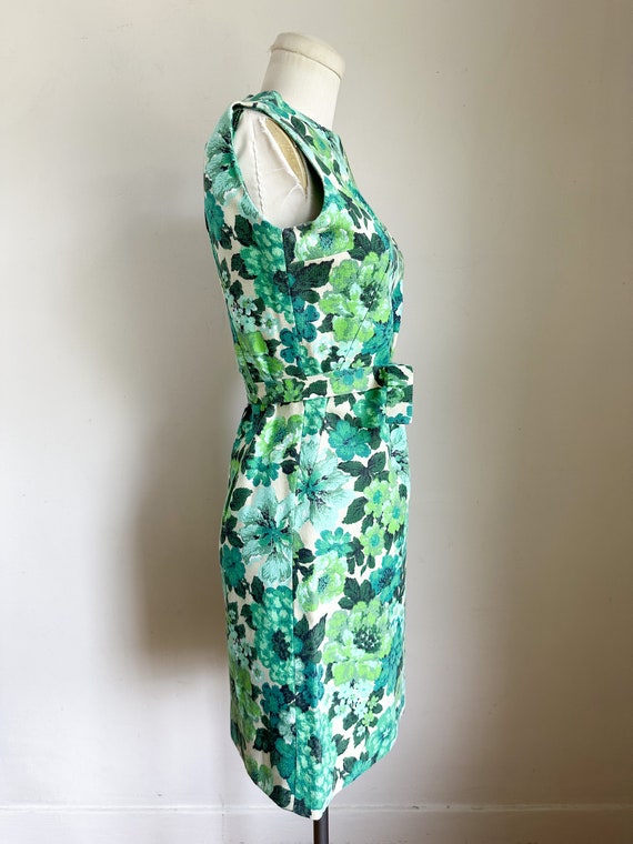 Vintage 1960s Green Floral Shift Dress / XXS - image 6