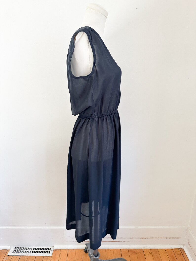 Vintage 1970s Black Sheer Dress / M image 7
