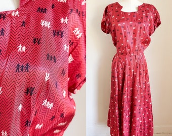 Vintage 1950s Paper Dolls / People Novelty Print Dress set / M