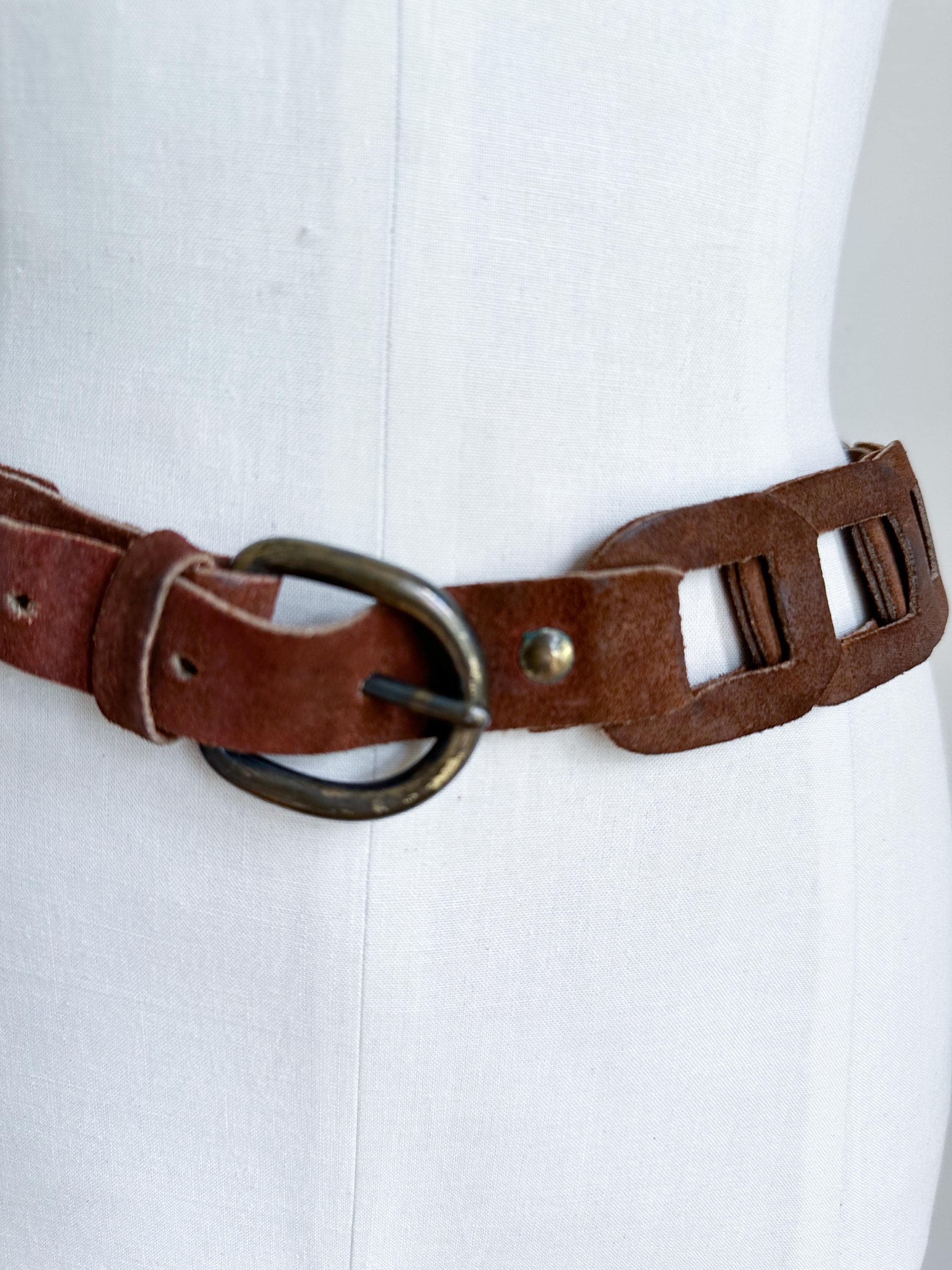 Vintage 1970’s Suede Brown Leather Cutout Belt with Brass Buckle Vintage 70s Suede Leather Belt With Ornate Brass Buckle - Etsy main image 4