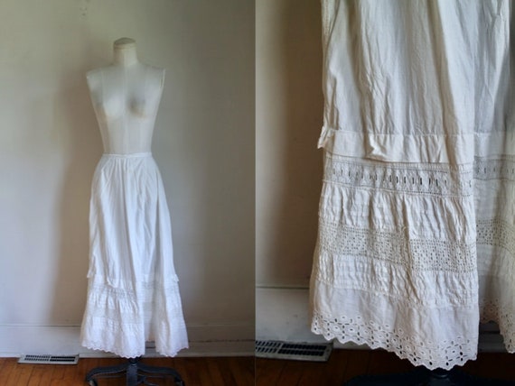 Antique Edwardian 1910s Lawn Cotton Petticoat Skir
