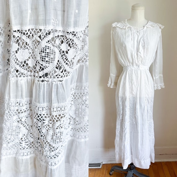Edwardian 1910s Bow Pattern Lawn Dress / XXS