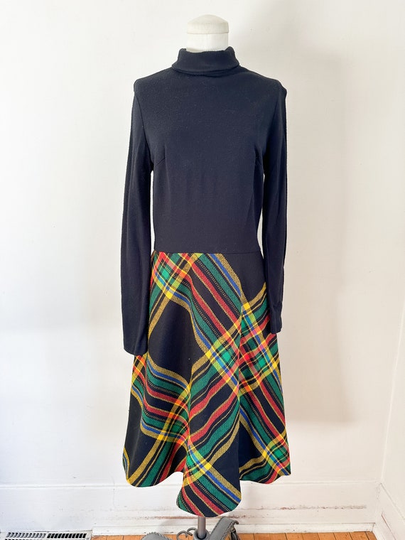 Vintage 1960s Rainbow Plaid Knit Dress / S-M - image 2