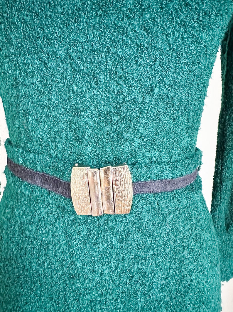 Vintage 1960s Forest Green Boucle Knit Dress / S image 4