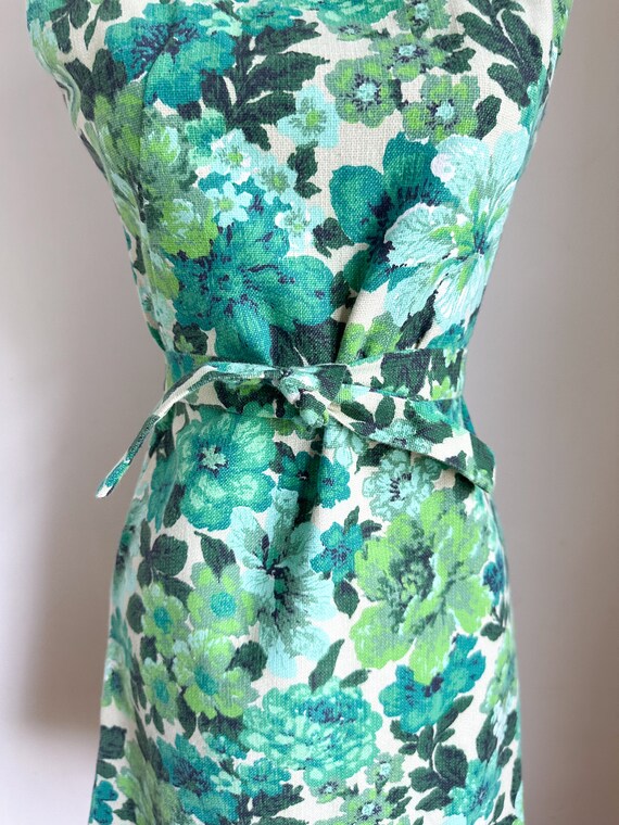 Vintage 1960s Green Floral Shift Dress / XXS - image 4