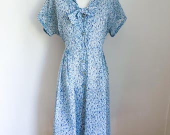 Vintage 1950s Blue Sheer Day Dress / L