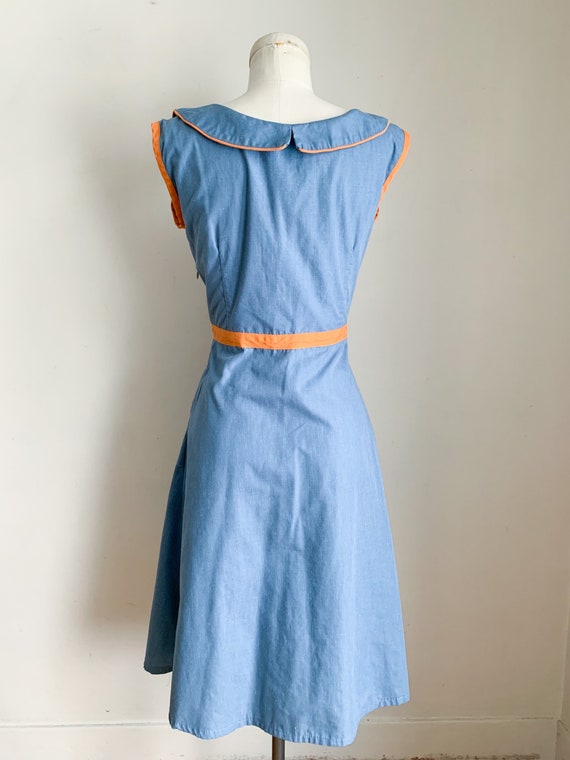 Vintage 1960s Blue Sundress with rust pipping / S - image 7