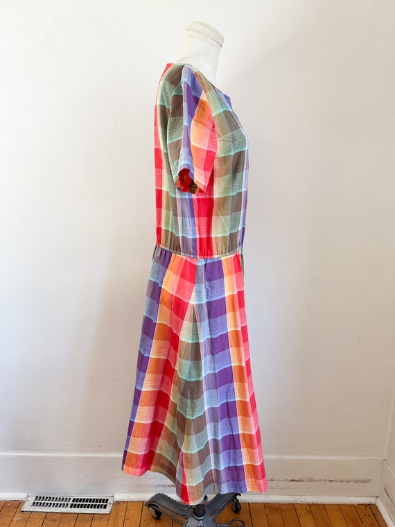 Vintage 1980s Madras Rainbow Plaid Dress / S - image 6