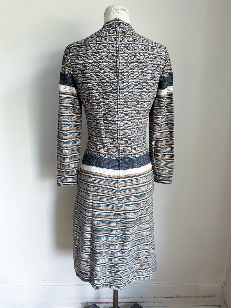 Vintage 1970s Gray & Beige Sweater Dress / S image 6