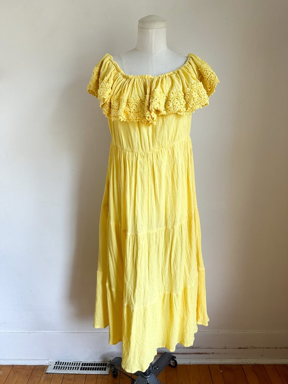 Vintage 1990s Lemon Yellow Gauze Dress / L