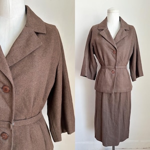 Vintage 1960s Brown Wool Skirt Suit / XS