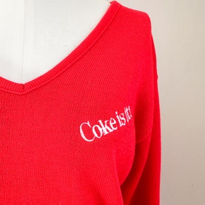 Vintage 1980s Coke is it Coca Cola Red V-neck Sweater / M image 4