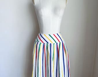 Falda vintage de rayas arcoíris de los años 80 / Cintura de 61 cm