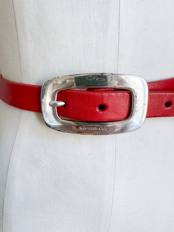 Vintage 2000s Y2K Red Leather Belt / 31"-35" belt - image 2