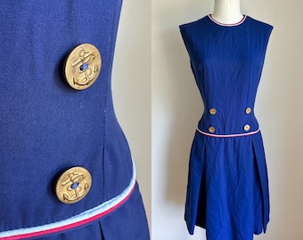 Vintage 1960s Doubled Breasted Mod Sailor Dress / S