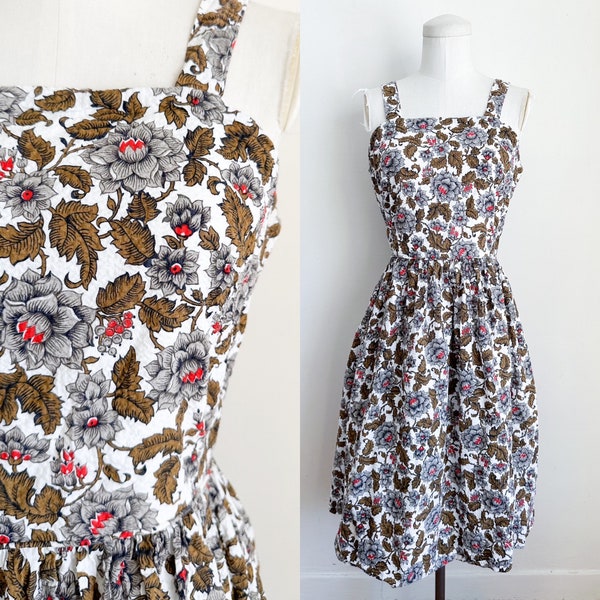 Vintage 1950s Seersucker Floral Sundress / XS