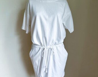 Vintage 1980s Adrienne Vittadini White Jersey Dress / L