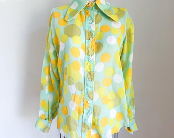 Vintage 1960s Semi-sheer Polka Dot Blouse / S