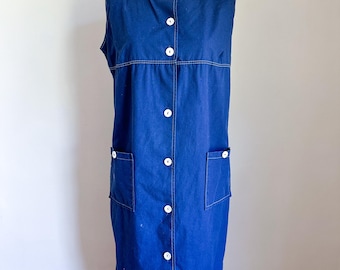 Vintage 1960s Carol Brent  Navy Shift Dress / M