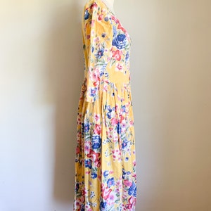 Vintage 1980s Yellow Floral Dress / S image 6