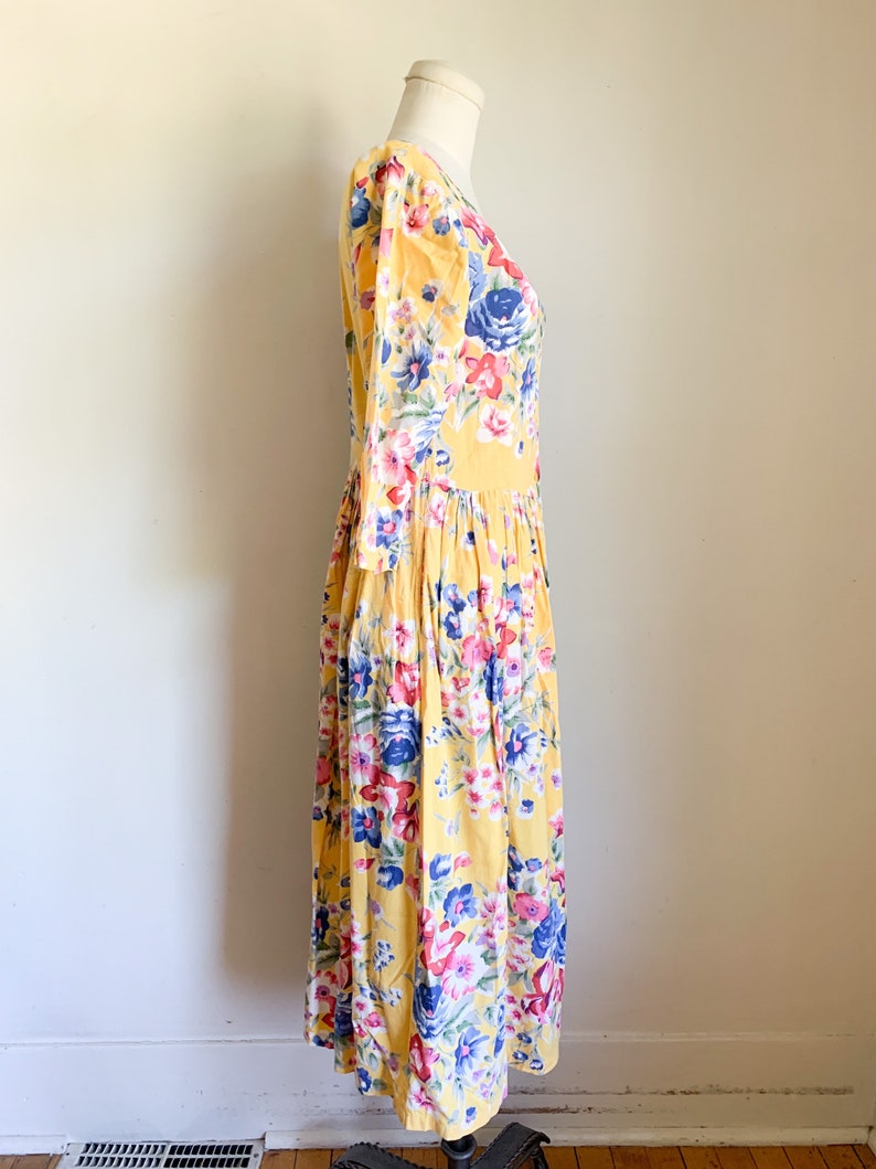 Vintage 1980s Yellow Floral Dress / S image 6