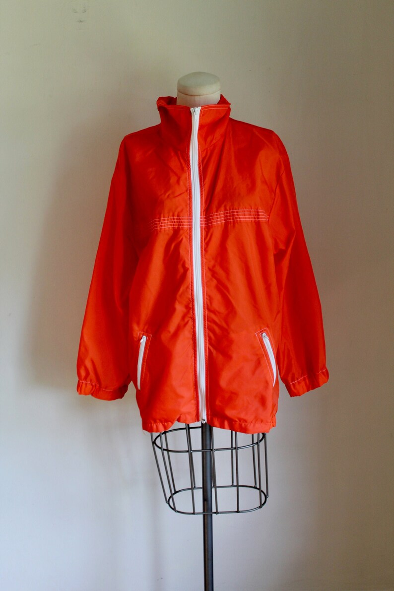Vintage 1980s Orange Windbreaker Nylon Jacket / men's M Etsy