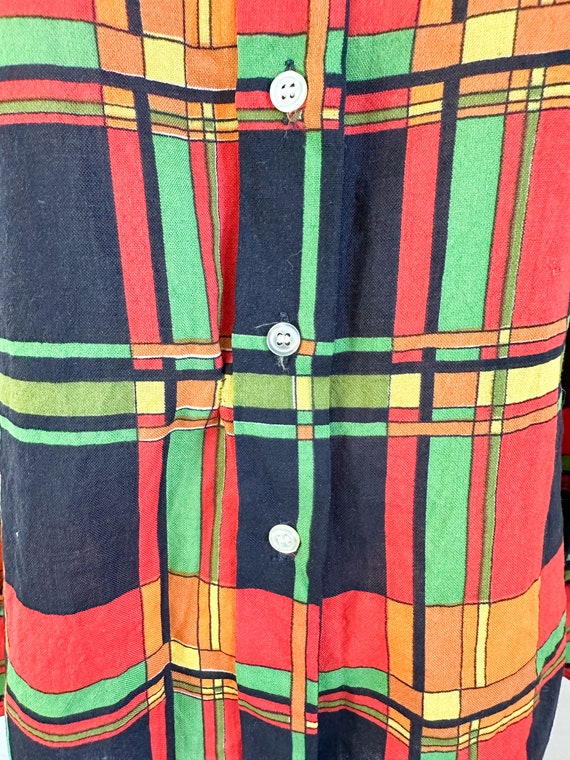 Vintage 1960s Rainbow Plaid Blouse / S - image 3