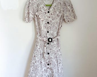 Vintage 1930-40s Cream & Crown Floral Dress / XXS