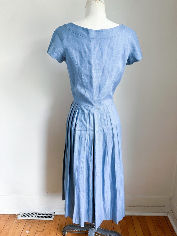 Vintage 1940s Dusty Blue Linen Dress / XS - image 7