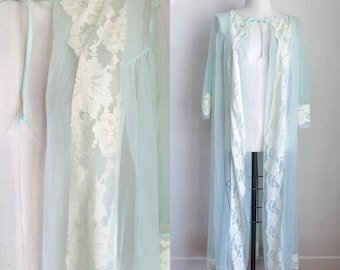 Chaqueta de cama maxi transparente verde menta vintage de los años 50 / XS-S