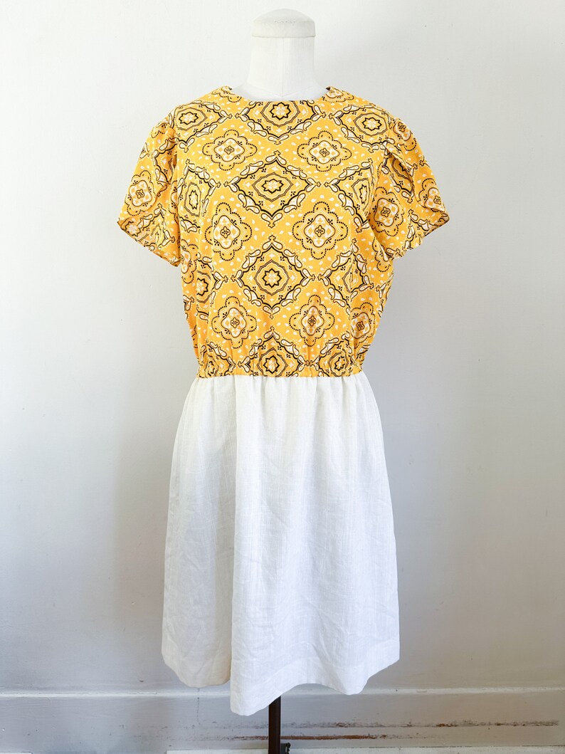 Vintage 1960s Yellow Bandanna Print Shift Dress / M-L image 2
