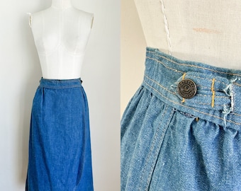 Vintage 1970s Denim Wrap Skirt / 23" - 25" waist