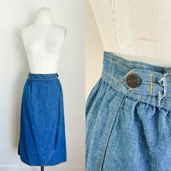 Vintage 1970s Denim Wrap Skirt / 23" - 25" waist - image 1