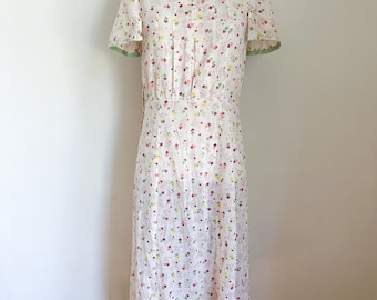 Vintage 1930s Feedsack Cube Print Cotton Dress / S/M