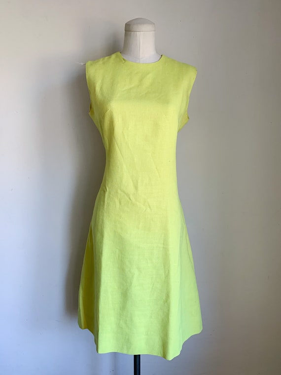 Vintage 1960s Irish Linen Lemon Yellow Shift Dres… - image 2