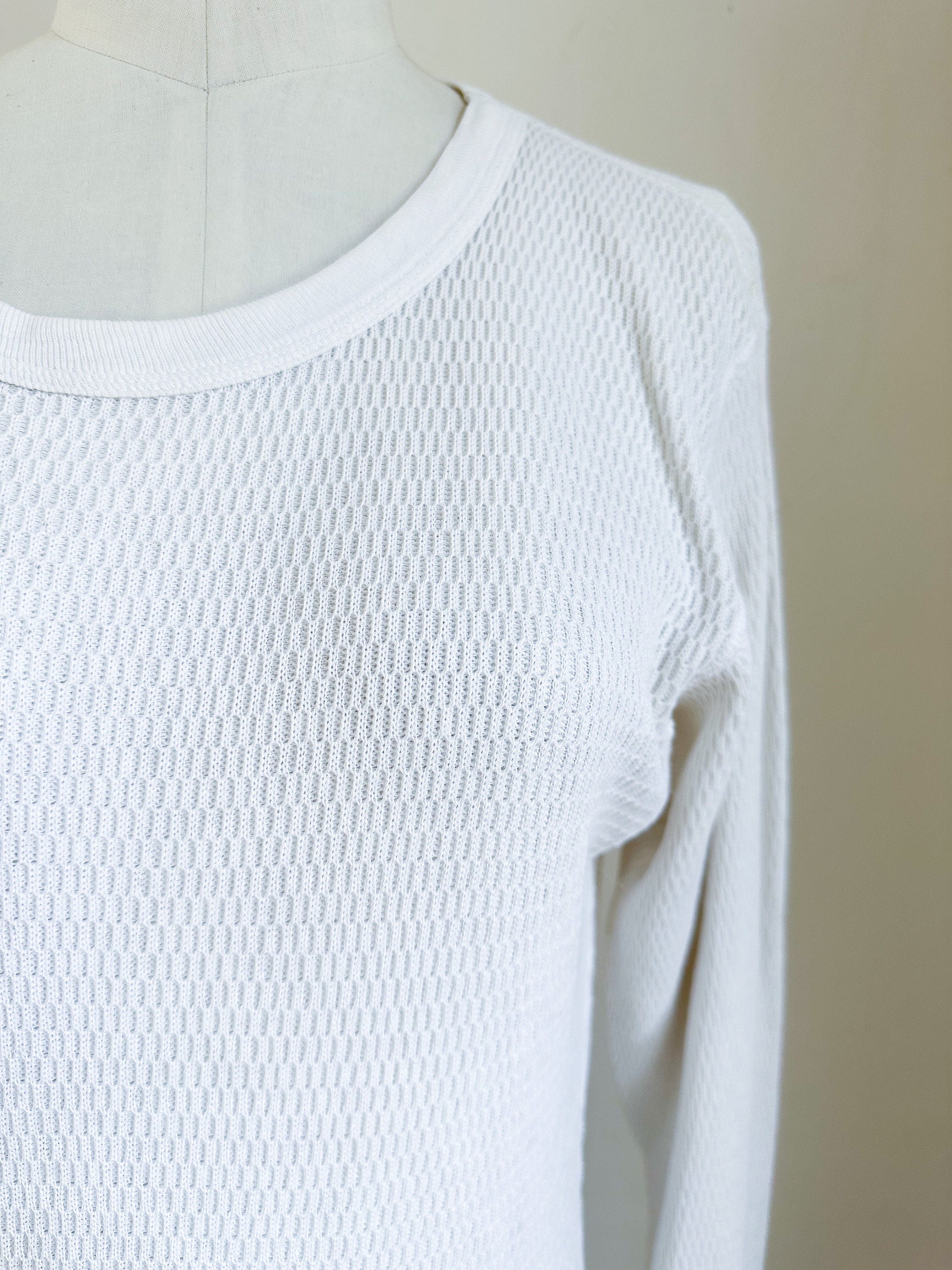 Vintage 1960s White Waffle Thermal Top / Men's M or Women's