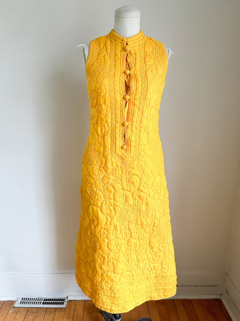 Vintage 1960s Marigold Quilted Silk Blend Dress / XS image 3