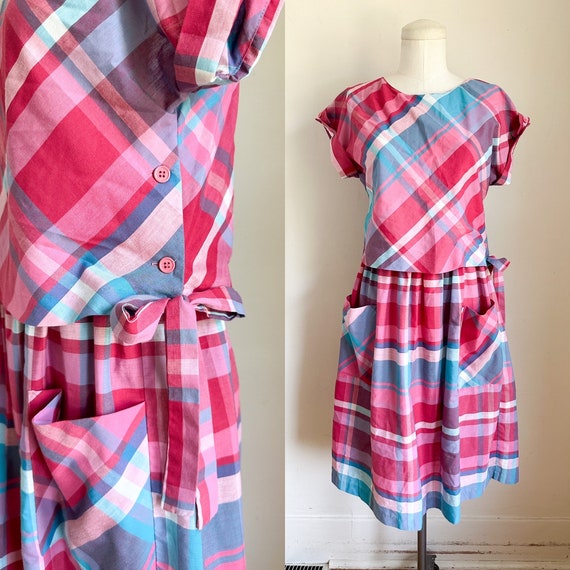 Vintage 1980s Madras Plaid Dress / S-M - image 1