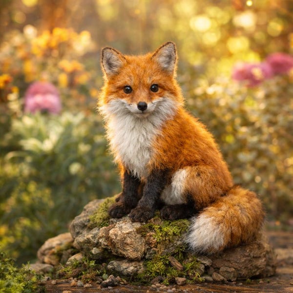 Zorro de fieltro con aguja, figura de zorro de lana hecha a mano, animal de fieltro realista, decoración de zorro del bosque, bonito regalo hecho a mano, amante de los animales, zorro salvaje