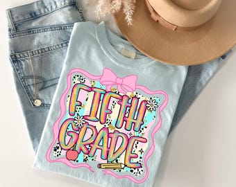Preppy Back to School Bundle, Fifth Grade Team Png, 5th Grade Back To School Png, 5th Grade Coquette Png, Coquette Pink Bow Fifth Grade Png