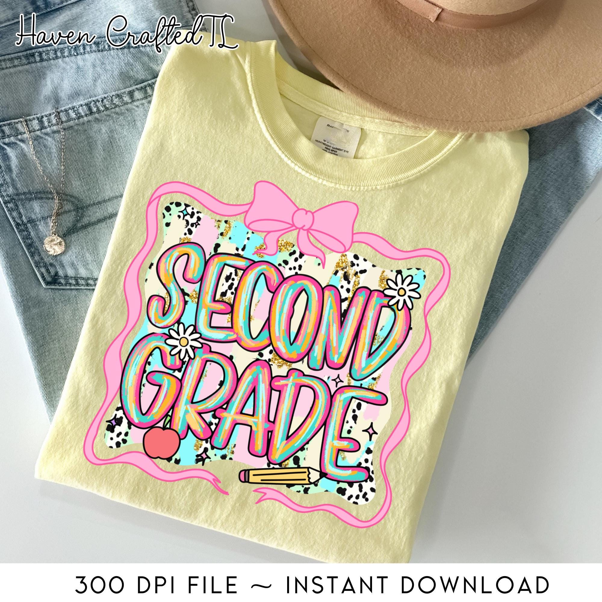 Second Grade Team Png, 2nd Grade Back To School Png, 2nd Grade Coquette Png, Preppy Back to School Bundle Png,Coquette Pink Bow Second Grade