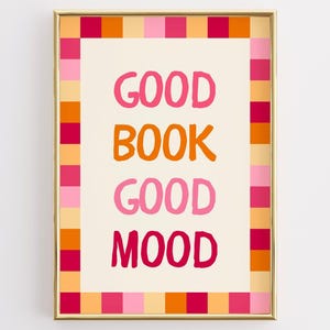 Póster "Buen libro, buen humor", arte mural colorido para leer, impresión con cita literaria, decoración divertida para lectores, un bonito regalo para amantes de los libros.