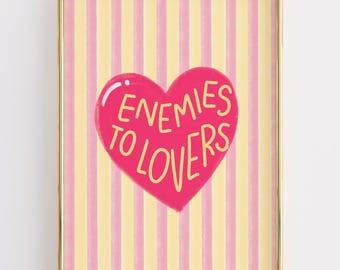 Enemies to Lovers Poster, Bookish Pink Heart Wall Art
